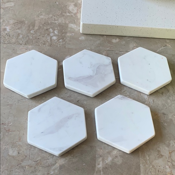 Hexagon Marble Coasters set‎ of 5 minimalist MCM - Picture 1 of 6